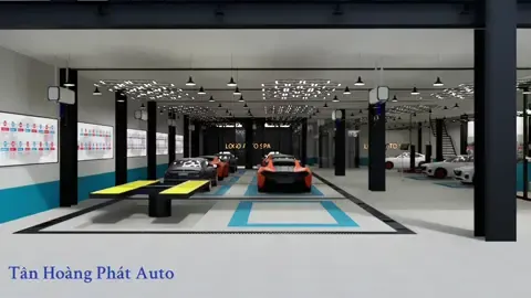 Thiết kế 3D xưởng chăm sóc xe 700m2. Kích thước 20x 35m #tanhoangphatauto #chamsocxe #Surainbow #setupchamsocxe 
