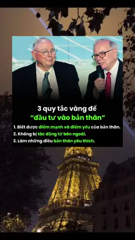Warren Buffett từng nói: “Điều tốt nhất mà bạn có thể làm là trở nên thật giỏi trong một lĩnh vực nào đó. Đầu tư vào bản thân là khoản đầu tư không bao giờ bị đánh thuế và không ai có thể lấy đi khả năng của bạn.” Thay vì chạy theo những cơ hội chóng vánh, Buffett nhấn mạnh 3 nguyên tắc vàng: 1.  Hiểu rõ điểm mạnh và điểm yếu của mình: để phát huy sở trường, khắc phục hạn chế, và tránh lãng phí thời gian vào những điều không thuộc thế mạnh. 2.  Không để bị tác động bởi môi trường bên ngoài: tập trung vào mục tiêu và giữ vững kỷ luật, thay vì bị cuốn theo đám đông. 3.  Làm điều mình yêu thích: khi đam mê hòa quyện với năng lực, bạn sẽ có sự kiên trì và động lực để tạo ra khác biệt lâu dài. Trong mọi thời kỳ, tri thức và kỹ năng chính là “lá chắn” mạnh mẽ nhất. Khi bạn liên tục rèn luyện, học hỏi, và nâng cao giá trị của bản thân, bạn không chỉ chống lại được lạm phát, mà còn kiến tạo một tương lai vững chắc cho chính mình.  Vậy hôm nay, bạn đã dành đủ thời gian để đầu tư vào chính mình chưa? #dautu #vao #chinhminh #phattrienbanthan #lamgiau #thanhcong #follow #hockinhte1phut #xu #xuhuong #xuhuongtiktok 