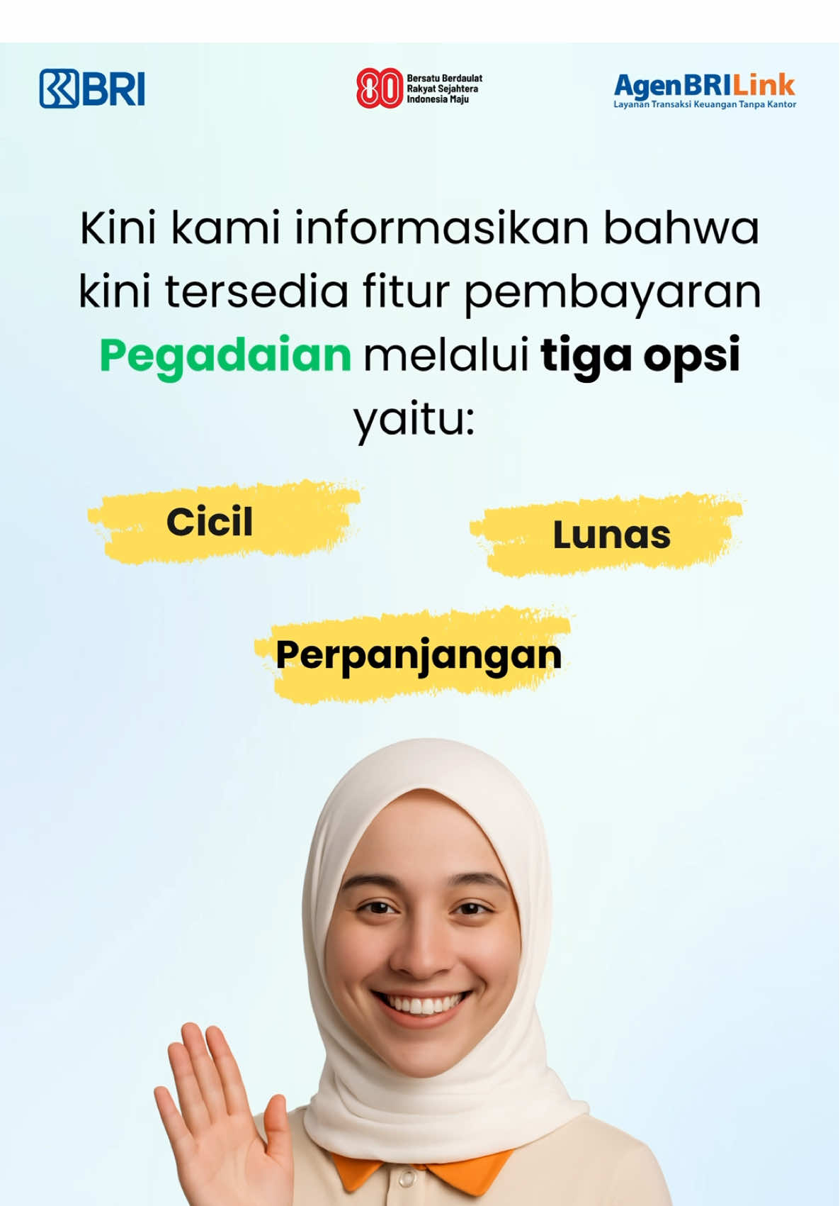 Sobat BRILinkers, Simak Tutorial Langkah-langkah Mudah untuk Pembayaran Pegadaian! 🤩 Kini kamu bisa melakukan pembayaran Pegadaian dengan tiga opsi: 1️⃣ Cicil 2️⃣ Lunas 3️⃣ Perpanjangan Ikuti tutorial berikut untuk memudahkan proses pembayaran melalui AgenBRILink! Langkah mudah, transaksi cepat! 🙌🏻 #AgenBRILink #BRILinkers #BRI 