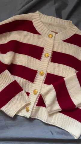 Striped Cardigan🍒 #stripedcardigan #cardigan #knittedcardigan #redcardigan #sweater 