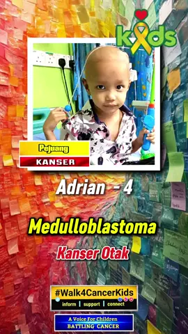 AALI ADRIAN  - 4 Kanser Otak  - Medulloblastoma  Adrian, 4, dikesan menghidap sejenis kanser otak,  Medulloblastoma.  Medulloblastoma ialah tumor otak malignan (kanser) yang paling biasa di kalangan kanak-kanak.  Ia adalah tumor neuroepithelial embrio gred tinggi yang bermula di cerebellum, pusat keseimbangan dan koordinasi dalam otak.  Ia cenderung merebak ke bahagian lain dalam otak dan tulang belakang melalui cecair serebrospinal.  DOAKAN: Semoga Allah beri kesembuhan, kekuatan dan kemudahan kepada Adrian, serta umur panjang.  #fyp #fypシ #fypシ゚viral #viral #Walk4CancerKids #childhoodcancer #pediatriccancer #kanser #kanker #tumor #medulloblastoma #otak #brain 