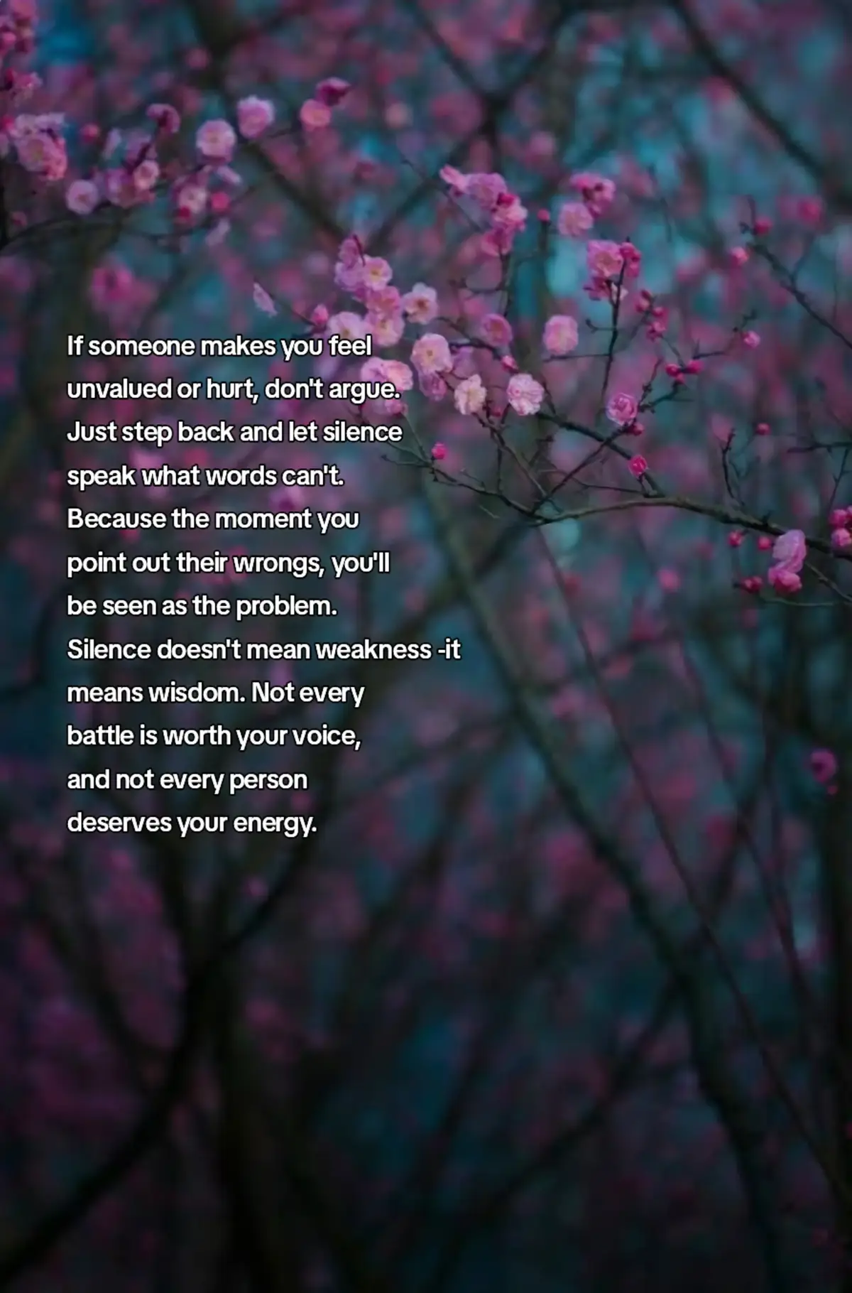 Not every situation deserves your reaction, and not every person deserves your explanation. When someone disrespects you, argues without reason, or makes you feel unvalued, remember that silence can be the strongest answer. It is in silence that dignity is preserved, peace is protected, and true strength is revealed. #loveyourself  #journey  #protectyourpeace  #loveyourself  #fyp 