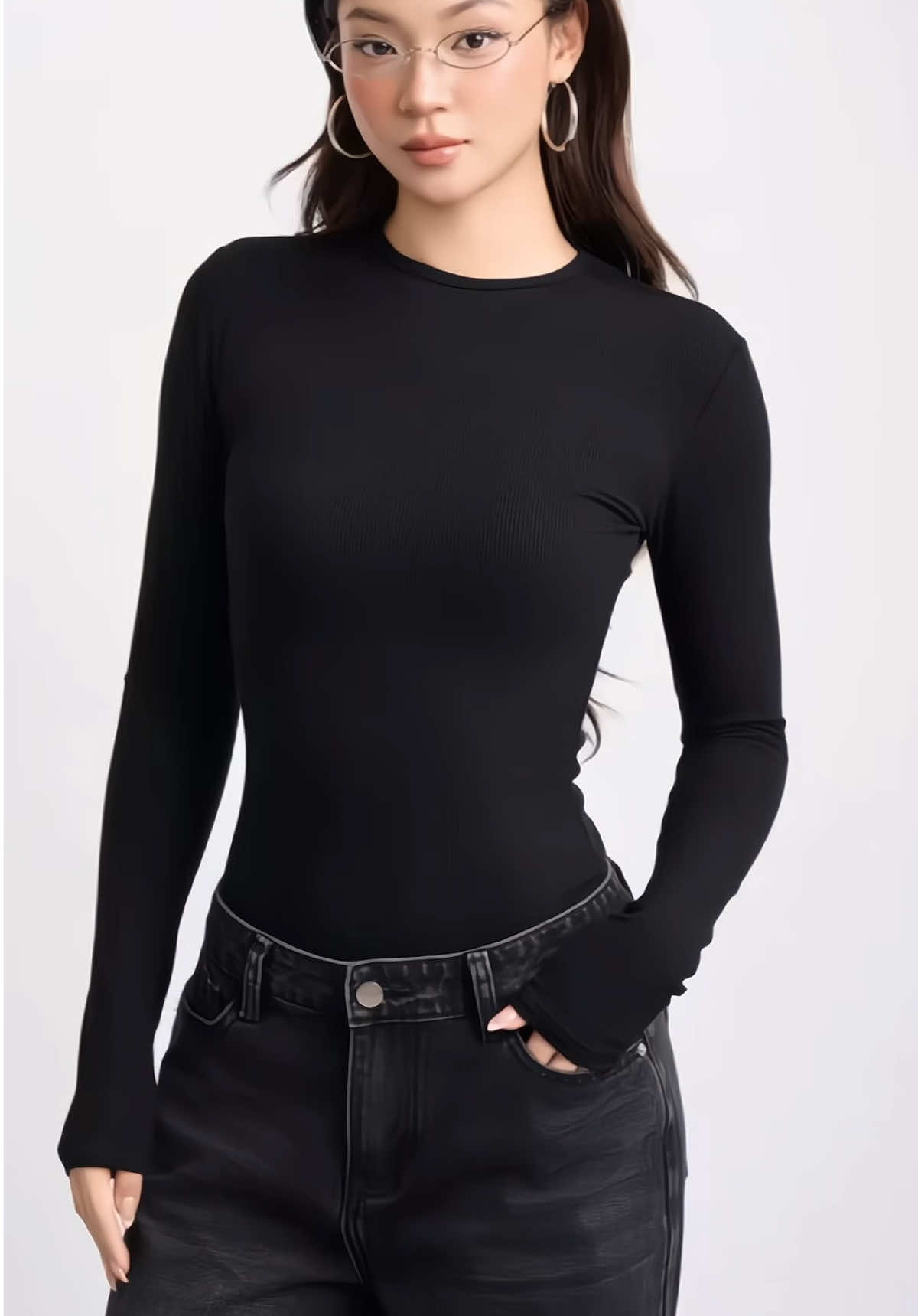 THEKIM Áo thun tăm cotton dài tay cổ tròn basic #xuhuong #aothundaitay #aogiunhiet #review #thoitrangnu 