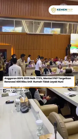 📢 Anggaran BSPS 2026 Naik 773%! Menteri PKP Ara targetkan renovasi 400 ribu rumah tidak layak huni 🏠✨ Dari total pagu Rp10,89 T, sebesar Rp8,9 T (81%) difokuskan untuk BSPS. Langkah besar wujudkan hunian layak bagi rakyat Indonesia 💙 #KementerianPKP #BSPS #HunianLayak