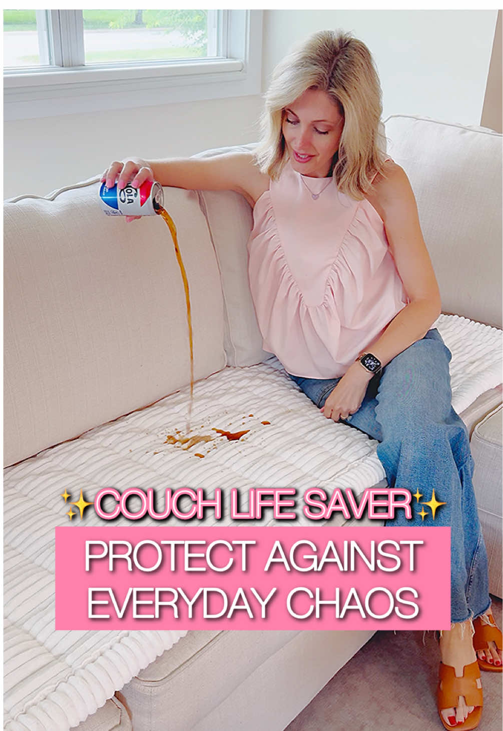 A hack for parents of kids & pets 😎  Backstory: i’m a mom in her 40s of two young boys who are allergic to not making messes. Our couch is washable, but to keep up with them I would have to wash it every day. And believe me, I have tried to institute. Don’t eat on the couch, but the stress it added to our lives, wasn’t worth it. So I found a solution that makes everyone happy! This couch cover protects against spills and stains PLUS protects against pets too. It’s washer and dryer friendly so washing it is a breeze, and it is way easier than pulling couch cushions off to wash an air dry. JUST A NOTE: it is not leak proof but rather leak resistant. We have been totally covered against Small spills BUT If there is enough moisture, it will leak through. So if you notice a spill right away, remember to scoop up the cover and wash it before it leaks through 🥰 #HomeHack #PetParents #MomHack #FurnitureProtector #AmazonFinds