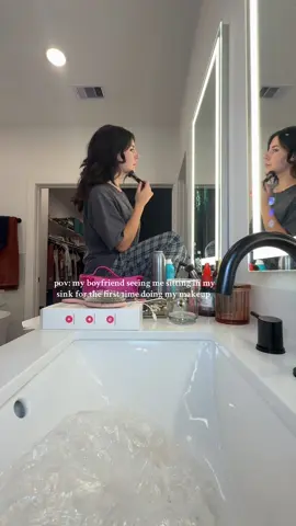 my happy place is in the bowl, it’s comfy and I can get as close to the mirror as I need  #grwm #iamwhoiam #makeuptok #boyfriend  #funny 