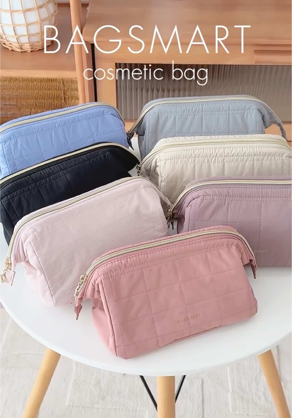BAGSMART Makeup Bag Travel Cosmetics puffy padded bag🌸🎀 #bagsmart #bagsmartbag #cosmeticsbag #makeupbag 