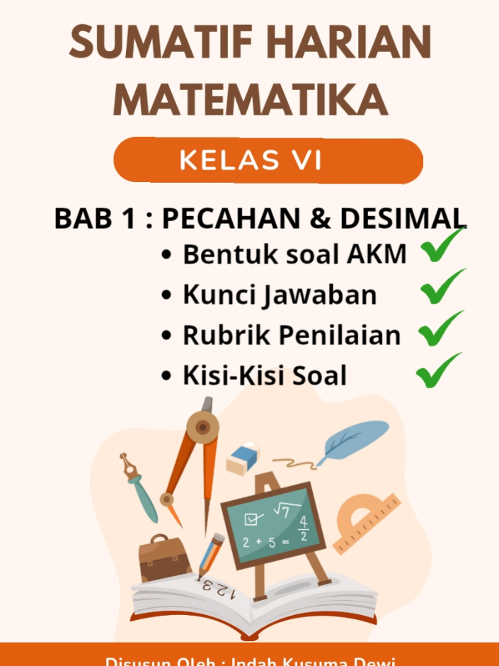 Soal Sumatif Harian Matematika Kelas 6 Bab 1, Materi Pecahan dan Desimal Download file, bisa langsung ke link yang ada di bio  #lkpd #kelas6 #pecahan #soalsumatif #bilangandesimal 