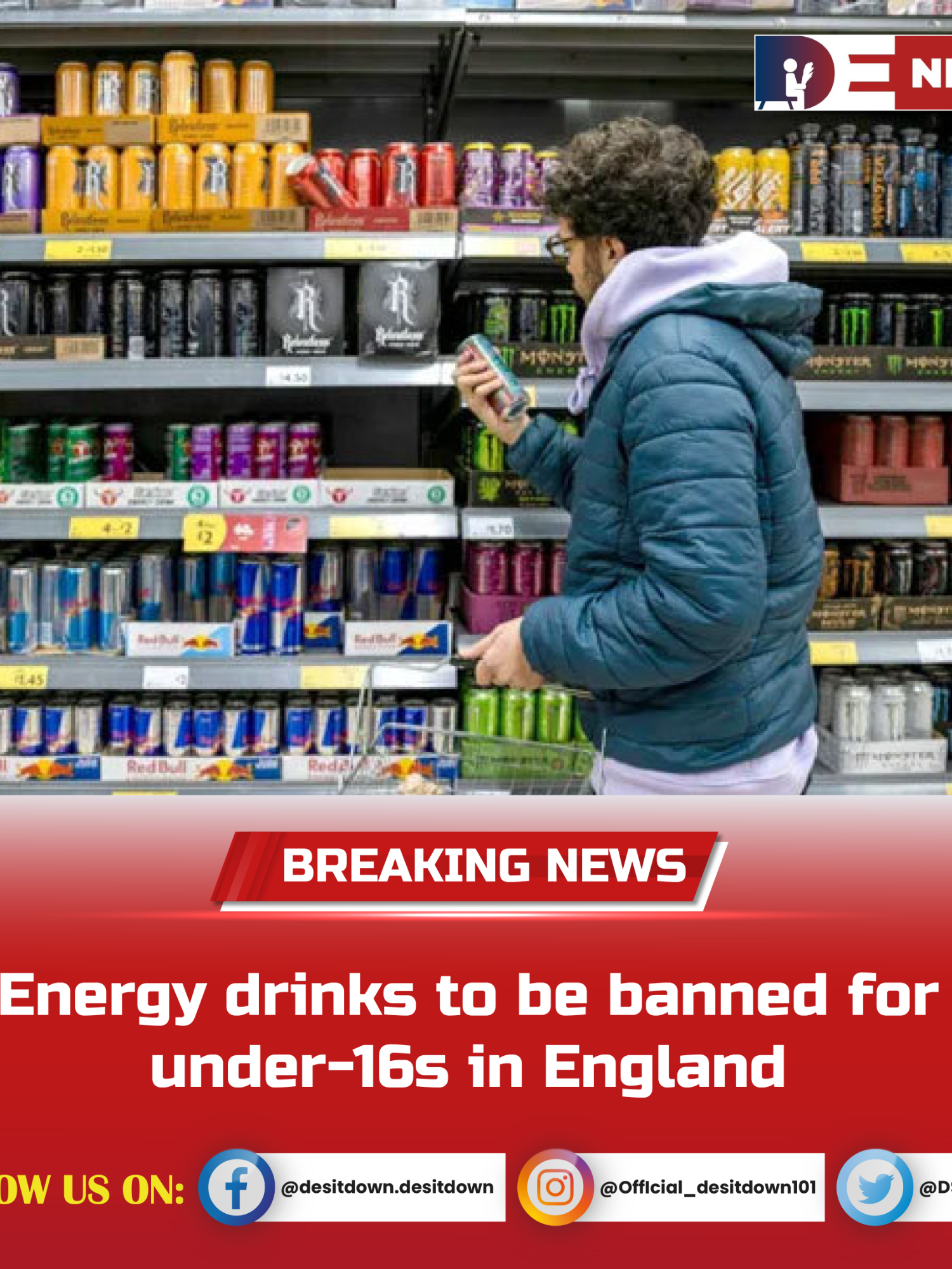 Energy drinks to be banned for under-16s in England The UK government has announced plans to ban the sale of high-caffeine energy drinks to anyone under the age of 16 in England, as part of a major public health initiative aimed at tackling childhood obesity and related health issues. The proposed legislation will prohibit the sale of drinks containing more than 150 milligrams of caffeine per litre to minors in all retail settings. This includes supermarkets, convenience stores, restaurants, cafés, vending machines, and online platforms. Products such as Monster, Red Bull, and certain variants of Prime and Rockstar are expected to fall under the restriction. The move is in response to mounting evidence linking energy drink consumption in children to negative health effects, including obesity, sleep disruption, anxiety, poor concentration, and tooth decay. Health officials estimate that the ban could prevent tens of thousands of obesity-related illnesses and lead to long-term savings for the NHS. A 12-week public consultation period is currently underway, inviting feedback from schools, parents, retailers, medical professionals, and the wider public. Enforcement will be handled by local trading standards officers, and penalties for retailers who breach the rules will be introduced once the legislation is finalized. The policy forms part of a broader government strategy to improve children's diets and reduce sugar and caffeine intake among teenagers. Education and health experts have widely welcomed the announcement, citing classroom behaviour issues and long-term health risks associated with high-caffeine drinks. Retailers and drink manufacturers have voiced mixed reactions. While some brands already include voluntary labelling and age warnings, others have called for more evidence before regulations are imposed. If implemented, England would join a growing list of countries taking formal action to regulate energy drink sales to minors. #Desitdown #News #Energydrinks #banned #under #16s #England)