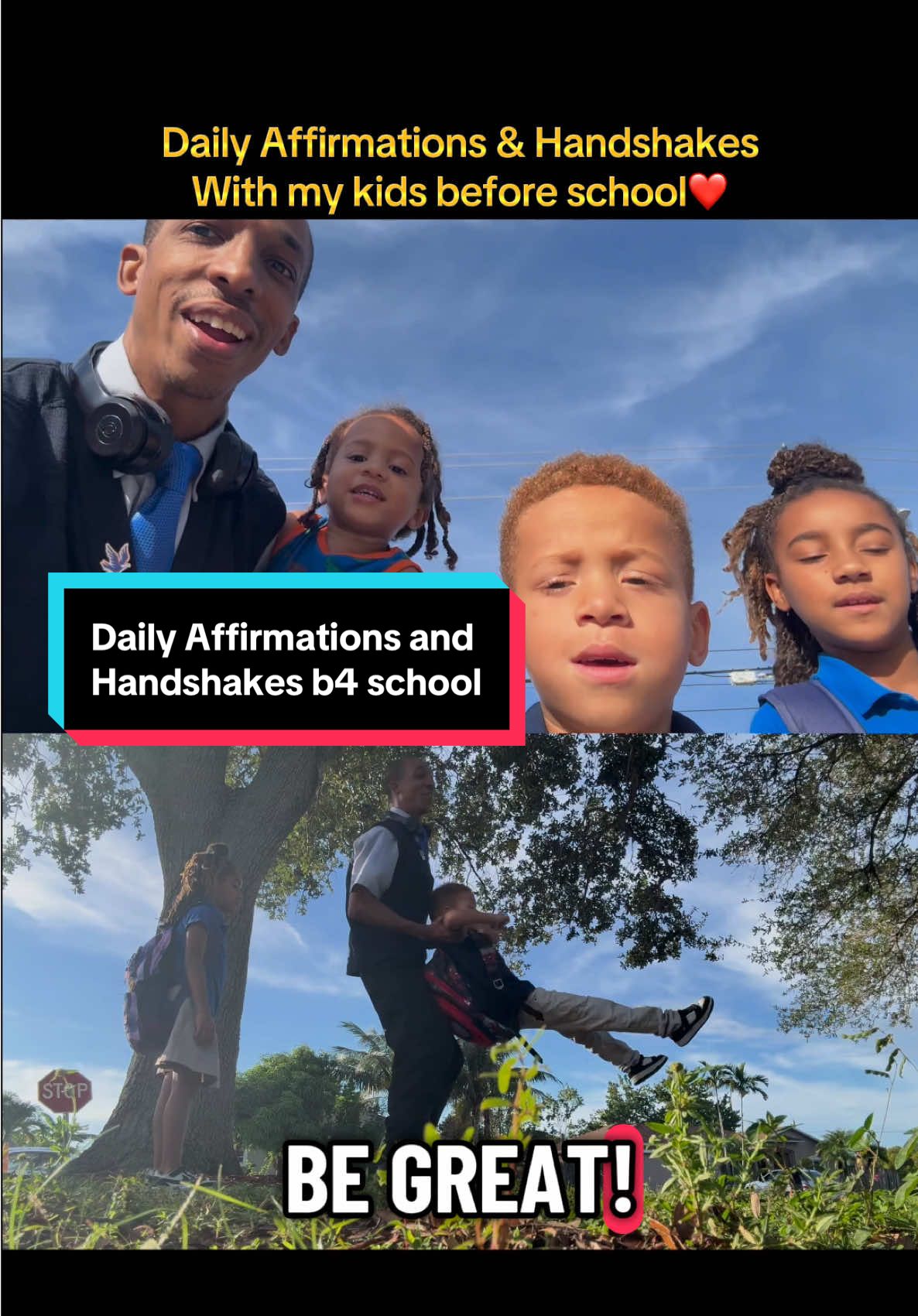 My 2 year old said it today🤯  #dailyaffirmations #handshakes before #school #TheBlackFamilyTV #Dads #Siblings #handshake #dadsoftiktok #dailyaffirmation 