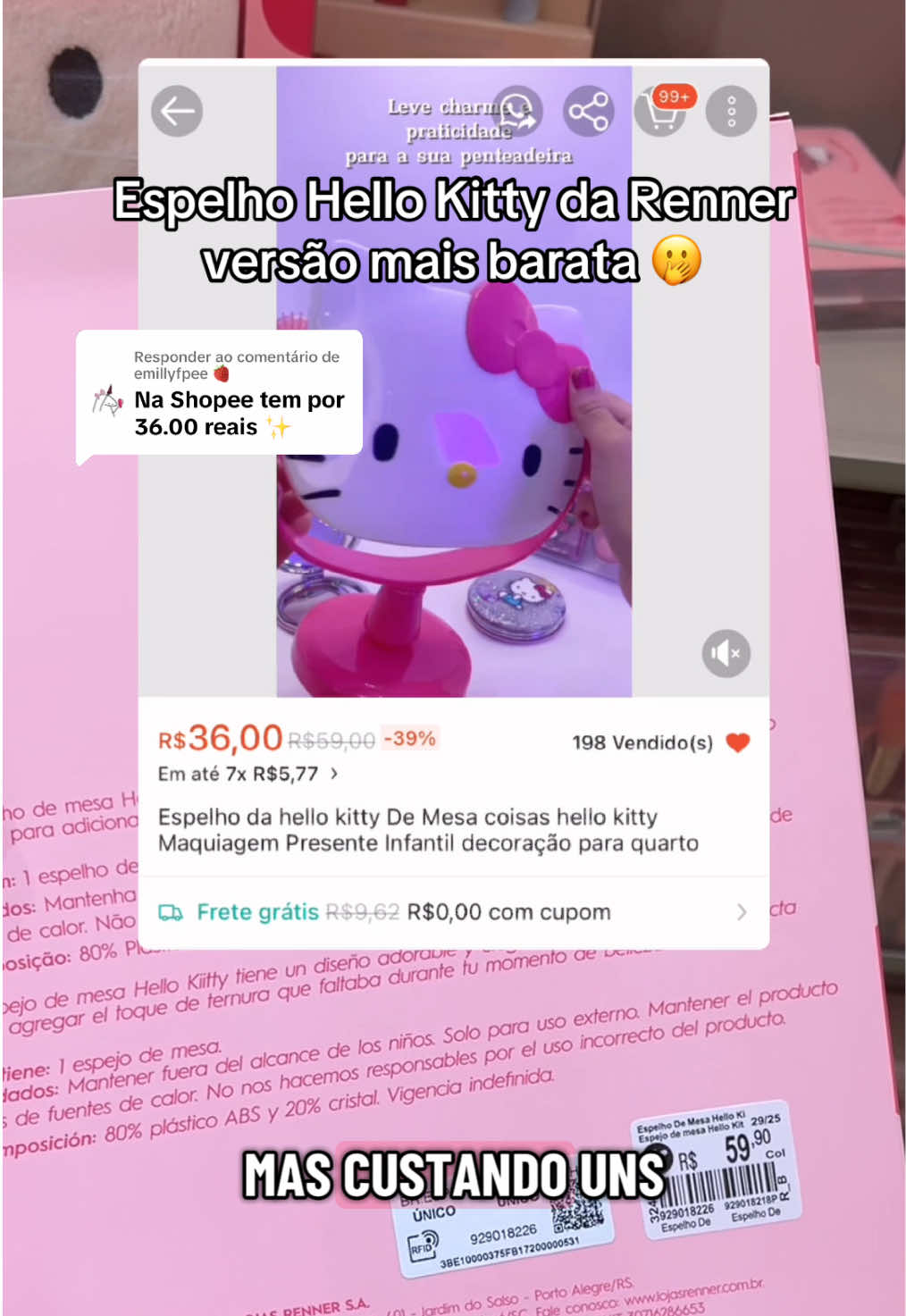 Respondendo a @emillyfpee 🍓 obrigada a Diva que nos avisou sobre o espelho da Hello Kitty estar mais barato na Shopee 😌 obrigada amiga, você é uma amiga rs #espelhohellokitty #achadosdashopee Espelho de mesa Hello Kitty Renner | coleção Hello Kitty Renner | Hello Kitty Renner