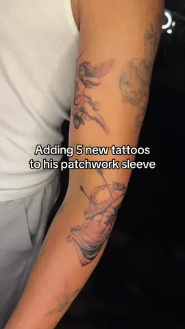 Adding 5 new tattoos to his patchwork sleeve. Stay tuned for part 2 where we fill in the gaps :) #patchworktattoo #tattoosleeve #tattooideas #realismtattoo #tattooartist 