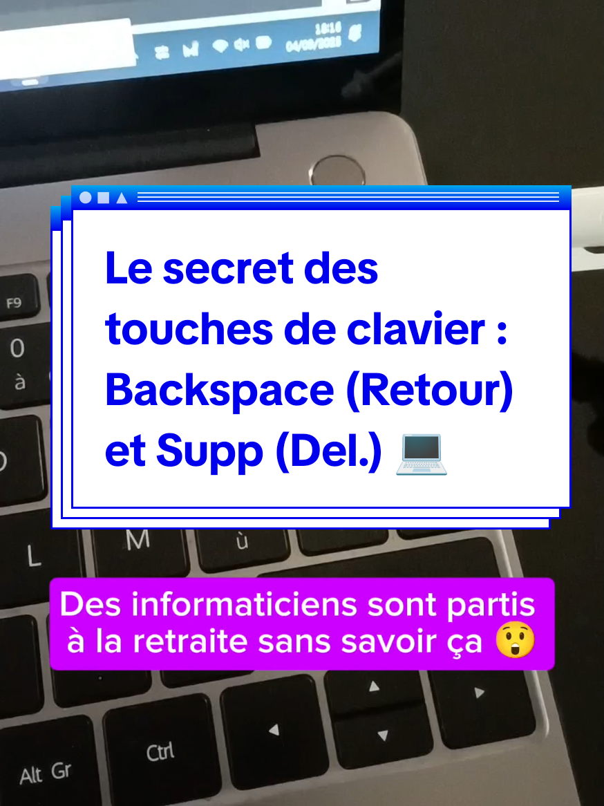 Le secret des touches des clavier Backspace (Retour) et Del (Suppr) #viralvideos #keyboard #computer #tipsandtricks #fyp 