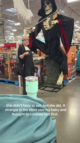 To the woman who asked if it would frighten my baby before turning on the Halloween skeleton: thank you. You made the world feel softer today. 