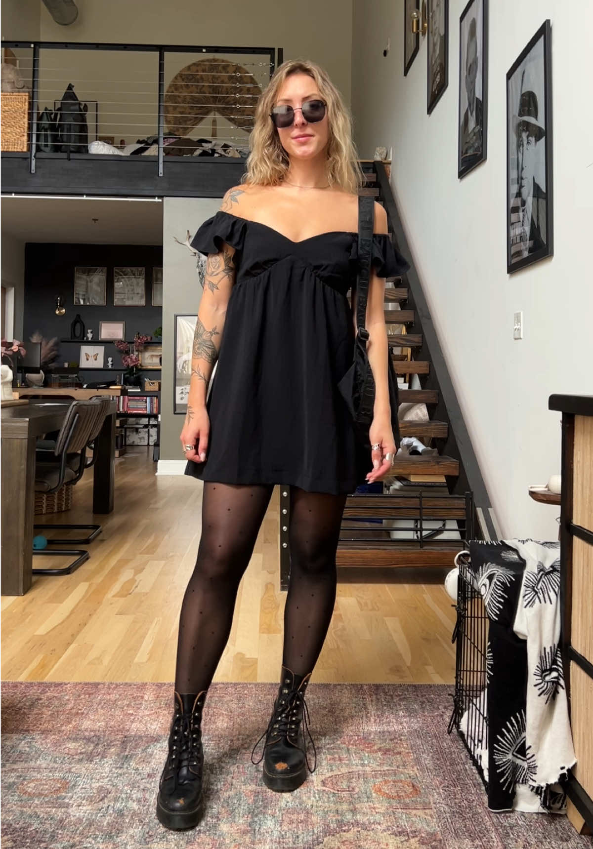 a rare moment of kc wearing a dress 🖤🐈‍⬛ #OOTD #allblackoutfits #altfashion #falloutfits #drmartens @Dr. Martens 