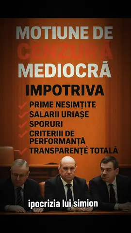 Ipocrizia lui Simion: cu gura anti-sistem, cu votul pro-sistem Salut prieteni! Eu sunt Vox Veritas și astăzi vorbim despre ipocrizia politică ridicată la rang de artă. Un proiect de lege ar fi pus capăt luxului nesimțit din instituții precum ASF, ANRE și ANCOM: ✔ fără prime și bonusuri până în 2029, ✔ plafonarea salariilor uriașe, ✔ înghețarea sporurilor, ✔ criterii clare de performanță, ✔ transparență totală a cheltuielilor. Cu alte cuvinte: se termina huzurul pe bani publici. Dar surpriză: AUR, partidul care urlă toată ziua „jos hoții”, a anunțat că depune moțiune de cenzură fix împotriva acestor măsuri. Adică, în loc să apere românii, apără privilegiile celor cocoțați în funcții. Și atunci întrebarea e simplă: cine joacă teatru mai bine? Sistemul care fură, sau AUR care se preface că luptă cu el, dar îi ține spatele?” AUR Simion Ipocrizie MoțiuneDeCenzură PrimeneSimtite Stop privilegii #VoxVeritas #PoliticaRomaneasca #IpocriziePolitica #RomaniaTrezeșteTe #BaniPublici 