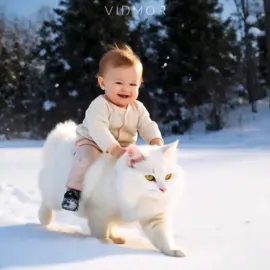 Cute baby riding a cat #viral #shorts #cute