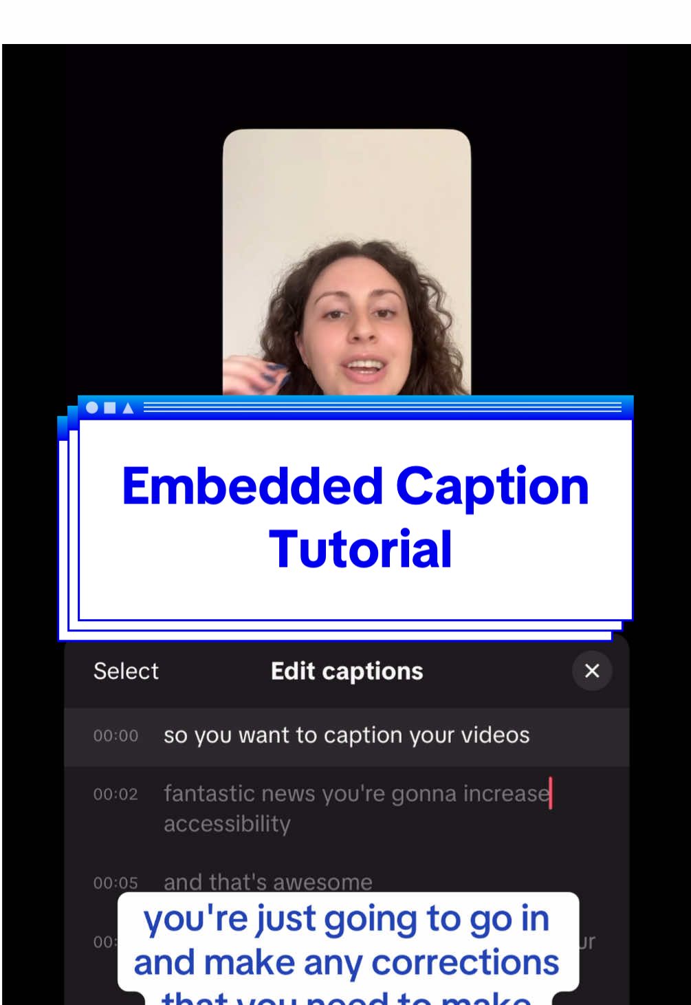 Replying to @Drew💖| crochet & lifestyle here's a quick little tutorial on how to create embedded captions on your videos!! VD: Jacqie is a mid-20s white girl with curly brown hair. she first appears speaking to the camera with a nondescript background. the rest of the video is a screen recording of her editing a video to produce captions. she narrates what she is showing on the screen. End VD. #accessibility #captions #tutorial #disability #autocaptions 