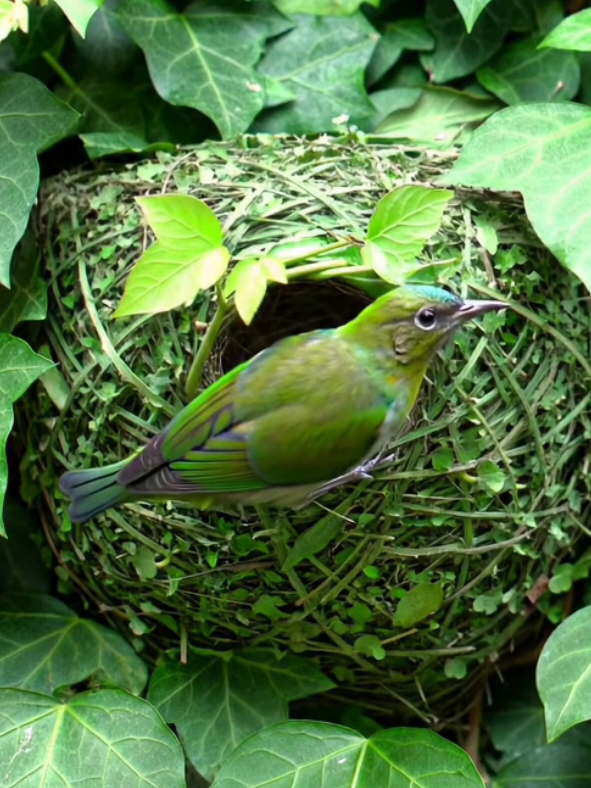 🐦🌿🏡 The Secret Green Nest of the Forest. Deep in the lush forest, a magnificent green bird reveals the art of survival and beauty combined. 🌿 Its feathers blend perfectly with the foliage, making it nearly invisible among the branches. Hidden in this living camouflage lies its masterpiece — a nest, elaborately crafted with patience and precision. 🏡 Every twig, leaf, and strand of moss has been carefully selected, woven together to form not just a shelter but a safe haven. The nest is so well hidden that only the keenest eye can spot it, a true secret of the forest. 💚 The harmony between the bird’s colors and its surroundings feels almost magical, a perfect balance between nature and instinct. This scene is not only about survival, but also about the quiet beauty of life, love, and protection. ✨ A hidden treasure, waiting to be discovered. #HiddenNest #WildlifeSecrets #NatureBeauty #BirdsofParadise #ForestMystery