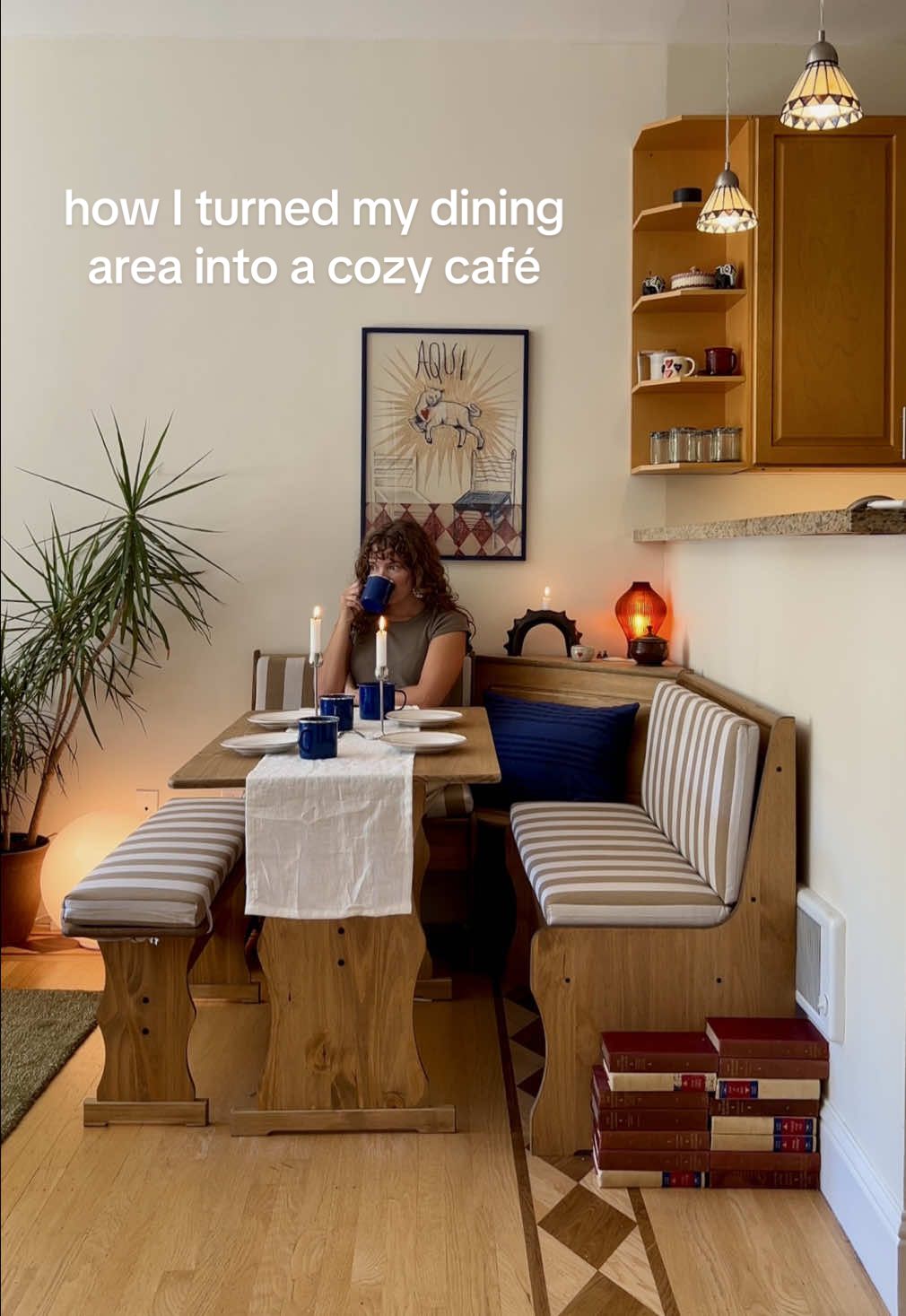 I brought cozy cafe vibes home through the design of my dining nook🤎 #homedecor #diningnook #cozyvibes #cafevibes #homedecortiktok 