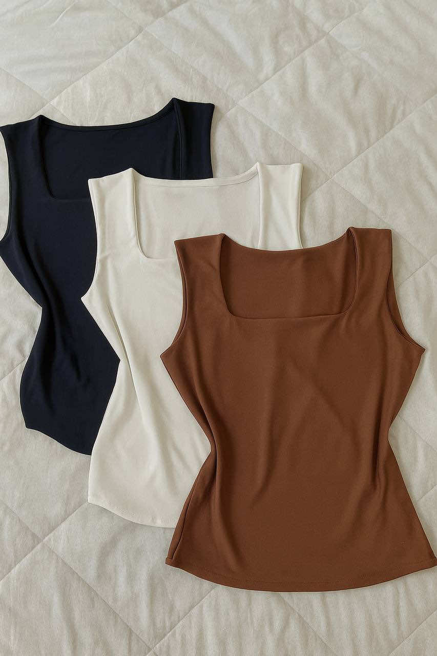 KIT 3 Blusa Regata Feminina Decote Quadrado Reto Em Suplex Premium Liso Lançamento Verão Moda Bloqueia Tendencia#regata #feminina #shopee  Link no comentário 