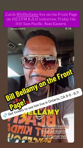 Tomorrow morning, y’all! @billbellamy will be on the Front Page! Tune in 5-6am Pacific. 7-8am Central. Link to listen on the KJLH app is in my bio. We’ll be going live from the @RadioFreeKJLH Facebook page as well.  And if you’re in the Los Angeles area, Bill will be playing the Ontario Improv September 5-7. Get tickets at the link in my bio!! 