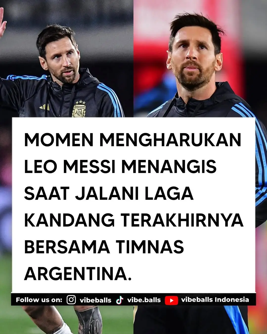 Sebuah momen emosional terungkap saat Lionel Messi tidak bisa menahan air matanya selama pertandingan kandang terakhirnya dengan tim nasional Argentina. Legenda hidup, yang telah memberikan segalanya untuk negaranya, mengungkapkan sisi rentan langka di balik kehebatannya di lapangan. Air mata Messi bukan hanya simbol perpisahan, tetapi juga ekspresi cinta, pengabdian, dan rasa terima kasih atas perjalanan panjangnya bersama Albiceleste. Momen bersejarah yg akan selalu dikenang, mengingatkan dunia bahwa sosok terhebat pun tetap manusia, dengan perasaan yg tulus dan hati yg tulus. Leo, kau selalu istimewa