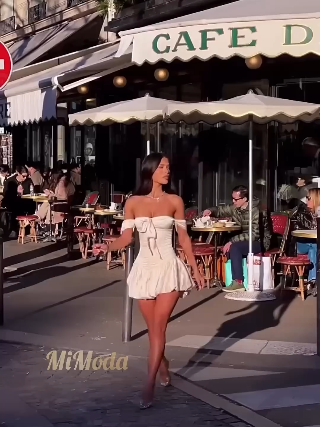Elegant Short White Dress Walking in Paris #ShortDress