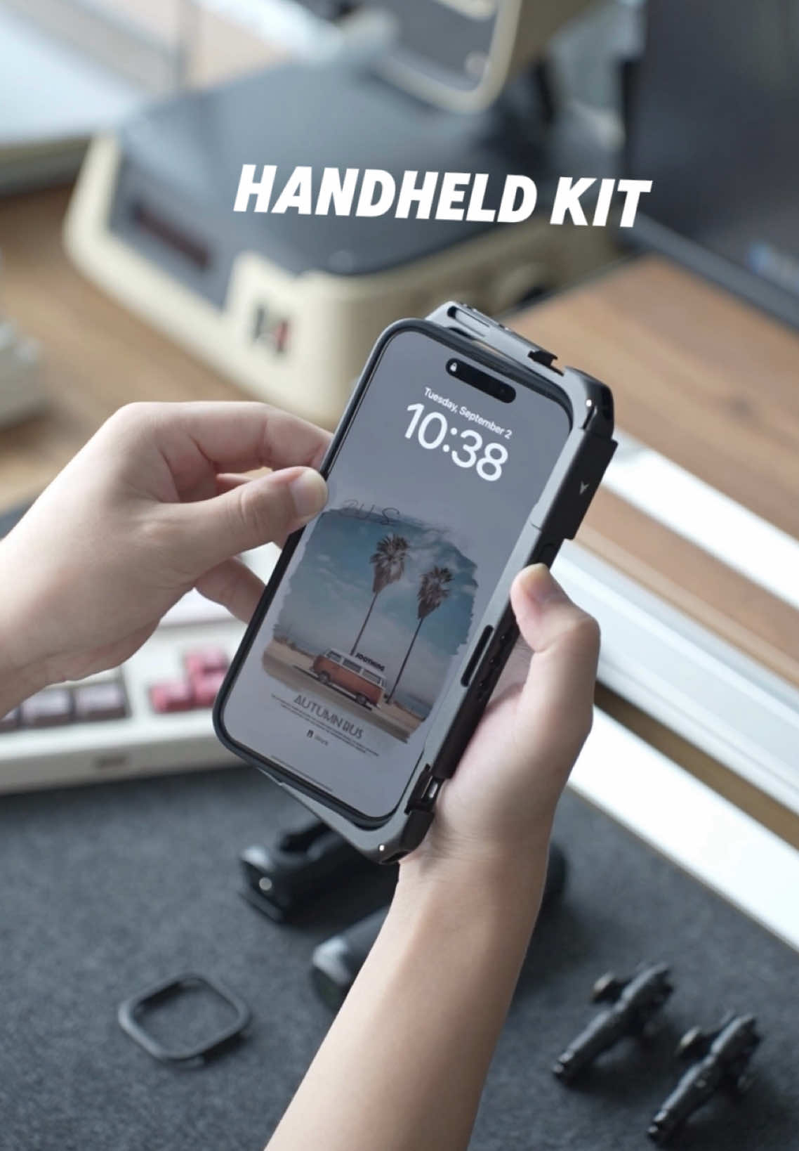 Fully equip your phone. #desktop #phonecage #PhoneTripod #MobilePhotography #ContentCreator #CreatorTools #desksetup 