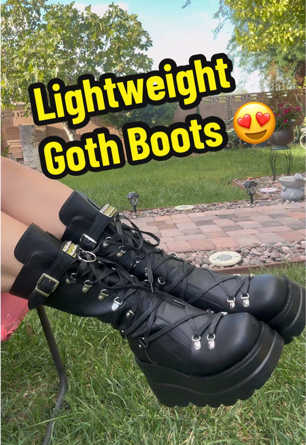 Goth baddie black punk platform combat boots that are super light and comfortable. #gothshoes#gothtok#gothbaaddie#gothonabudget #alternativefashion black combat emo punk shoes