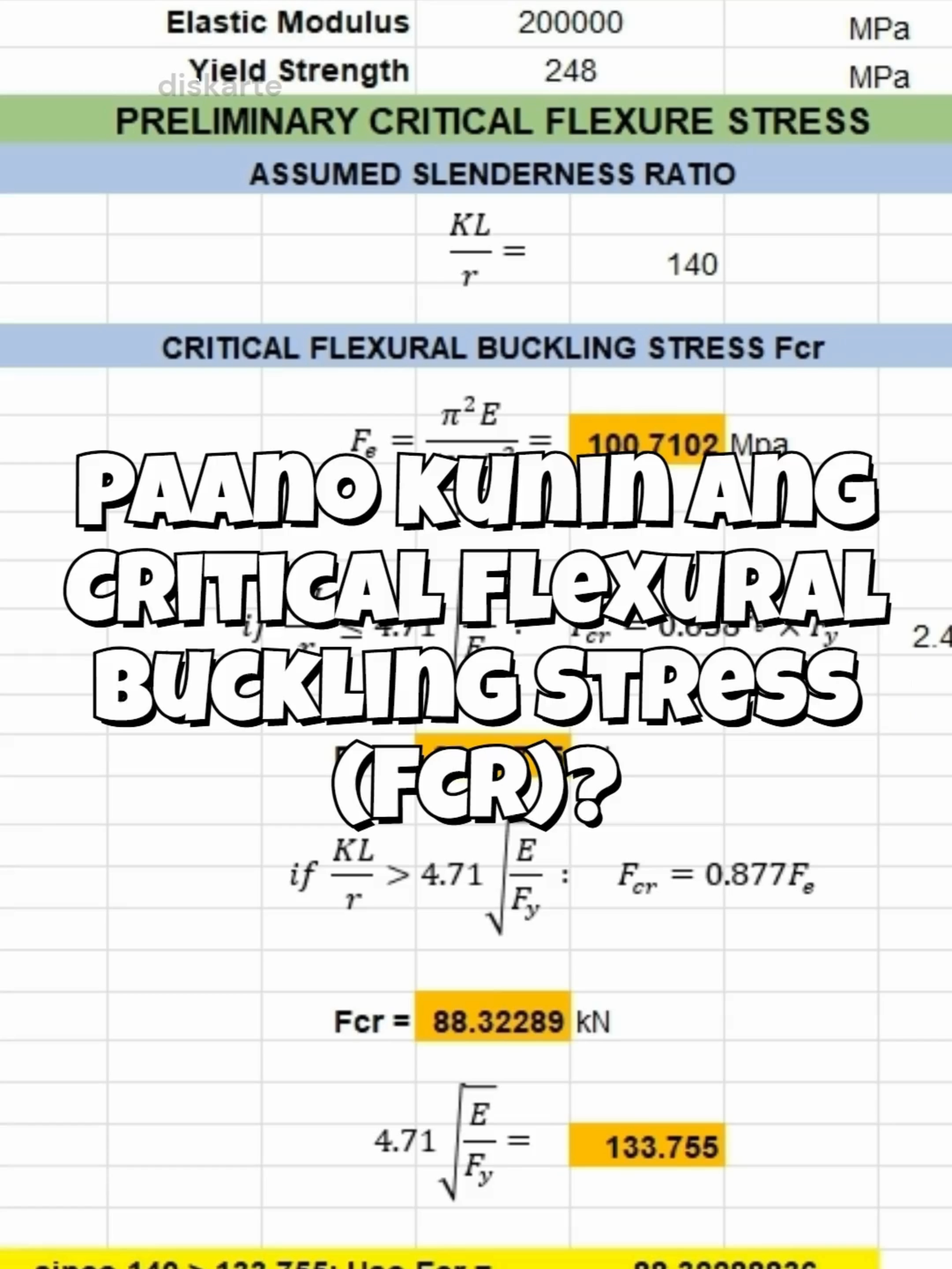 Paano kunin ang Critical Flexural Buckling Stress (Fcr)?  Part 02!  Free files nasa TikTok bio! #fyppppppppppppppppppppppp #fyppp #CivilEngineering #structuralanalysis #structural