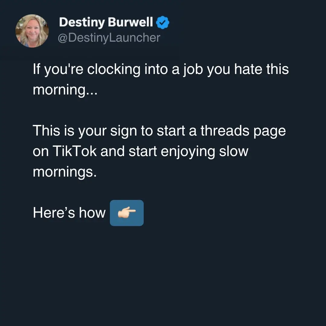 Here’s your sign to start a threads page on TikTok and start enjoying slow mornings. If you want to take control of your life and make life-changing income online,  COMMENT “SLOW MORNINGS” and I’ll send you the info. #digitalbusiness #digitalmarketingforbeginners #momsover40 #parentsoftiktok #extraincome 