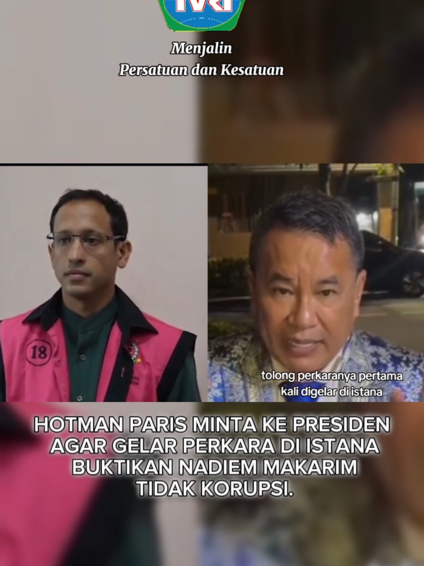 HOTMAN PARIS SELAKU KUASA HUKUM NADIEM MAKARIM MEMBERI STATEMEN KE PRESIDEN AGAR GELAR PERKARA DI ISTANA NEGARA BERI WAKTU 10 MENIT BUKTIKAN KLIENNYA TIDAK TERLIBAT DALAM TINDAK PIDANA KORUPSI PENGADAAN LAPTOP DI KEMENDIKBUD. #prabowo #nadiemmakarim #hotmanparis #suararakyat 