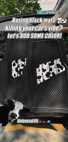 I've got a new set of cow-print mats and zero regrets. #CARPASS#CarFloorMats#PinkCarMats#CarMatsForGirls#HeavyDutyRubberCarMats#GirlyCarAccessories