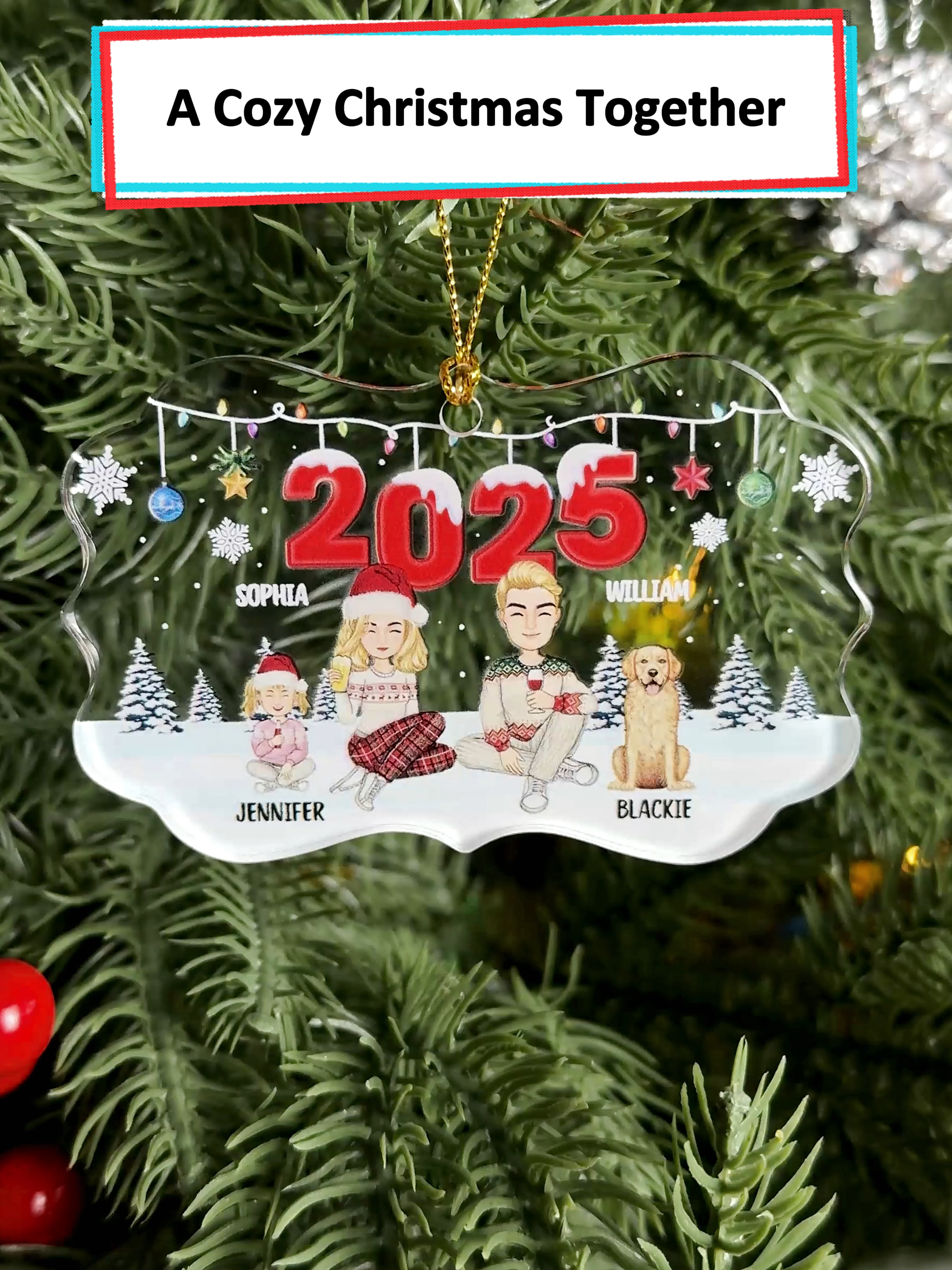 The perfect ornament for your family, including the dog and cat! It's personalized with your names and photo for a beautiful memory 🐾🎄 #wanderprints #personalized #gifts #christmas #familygift