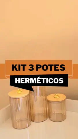 Kit 3 Potes Herméticos de Vidro Canelado Âmbar Tampa de Bambu Luxuoso. #potes #herméticos #vidro #tampadebambu #luxo    