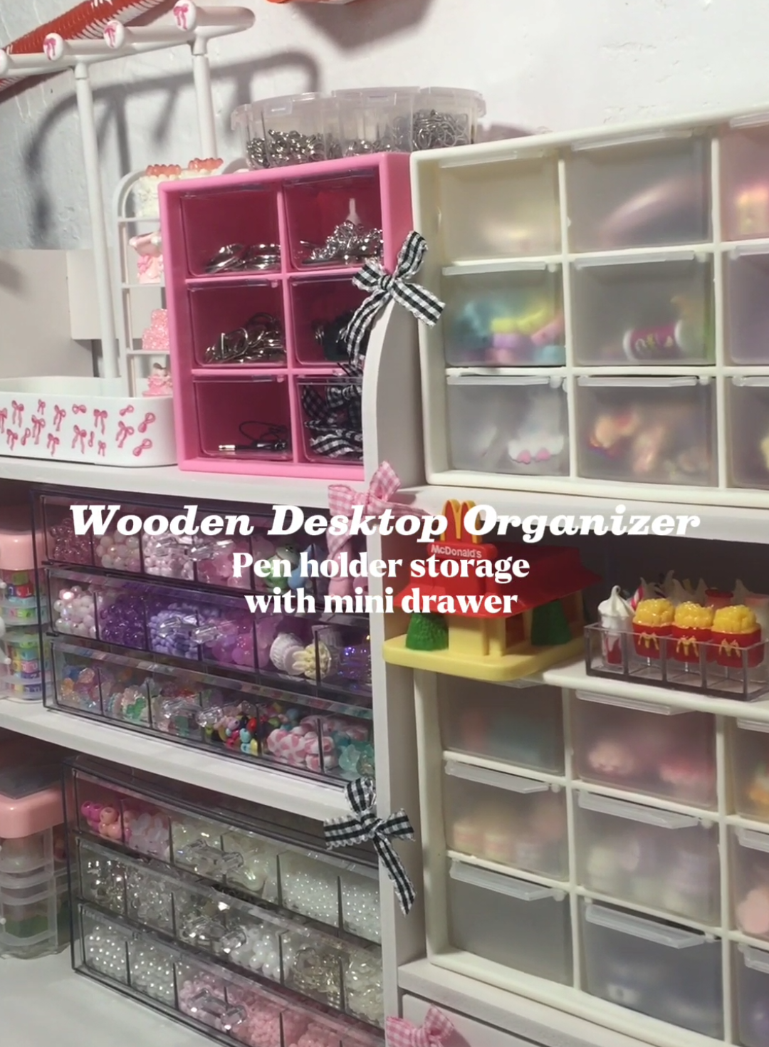 Part 1 | super useful and space saver, another room deco to check out girlies 🩷 #woodenorganizer #roomdeco #tablesetup #spacesaver #woodendesktop 