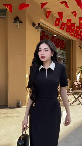 Váy thiết kế cổ đức phối khoá kéo trước, dáng bút chì xuông sang chảnh #vaythietke #vaycongso #vaydutiecsangchanh #OOTD 