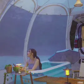 Pretty girl Camp alone in the wild with a transparent tent. Relax with delicious food and peaceful space #girlcamping #camping #Outdoors #asmr #foryou 