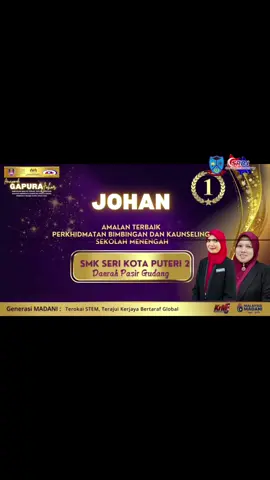 GAPURA JOHOR SIMPOSIUM AMALAN TERBAIK, INOVASI, APRESIASI DAN PERTANDINGAN KAUNSELING KERJAYA MURID PERINGKAT NEGERI JOHOR Pencapaian :  JOHAN Kategori Amalan Terbaik Perkhidmatan Bimbingan dan Kaunseling (Guru Bimbingan dan Kaunseling Sekolah Menengah) Setinggi- tinggi Tahniah buat cikgu Julia dan Cikgu Zuriati atas pencapaian yang membanggakan sekolah 👏🏻👏🏻👏🏻 Special kredit: cikgu Julia ❤️ Alhamdulillah. Harga di sebalik kejayaan kami adalah kami bersama-sama orang2 yang hebat di SMK Seri Kota Puteri 2. Saya dan cikgu zu ingin mengucapkan jutaan terima kasih kepada : 🌹 Puan Siti Norbayah yang merupakan seorang pemimpin yang sangat hebat dalam menjaga kebajikan guru2nya , memberi sokongan dan juga sebagai penyumbang idea bagi Gapura ini. Semoga puan dapat menjalani ibadah umrah dengan lancar dan take care puan ❤️ 🌹 Terima kasih juga kepada Puan Syakirah selaku PK HEM yang selalu prihatin terhadap kerja buat kami bagi memastikan UBK yang berada di bawah naungan unit HEM sentiasa menjalankan tugas dengan komited untuk mencapai objektif sekolah. 🌹 Begitu juga dengan Puan Azizah dan Puan Ika yang tidak putus2 memberikan dorongan, kata-kata semangat dan membantu berkongsi data untuk kami bentangkan kepada juri. 🌹Terima kasih kepada barisan GKMP, unit koko, Panitia Sains Matematik dan Tekvok kerana selalu membuka ruang kepada UBK dalam dalam program2 yang melibatkan STEM. 🌹 Tidak lupa juga kepada rakan2 guru yang membantu seperti cikgu Linda, cikgu Azlina, cikgu Fahima dan cikgu Yogesh yang berkongsi maklumat tentang kejayaan2 Inovasi yang diperoleh.  🌹 Terima kasih semua rakan2 guru SMK Seri Kota Puteri 2 yang menyokong program2 di bawah unit bimbingan dan kaunseling. Tanpa cikgu2 semua kami tidak akan sampai ke peringkat ini. 🌟 Doakan kejayaan kami ke Terengganu di peringkat Kebangsaan. Semoga kami dapat membawa kejayaan untuk sekolah, untuk anak2 SMK Seri Kota Puteri 2. 👏🏻👏🏻 SMK SERI KOTA PUTERI 2 #KP2THEBEST SEKOLAH RINTIS BANGSA JOHOR #SRBJKP2 #SMKSKP2 #KP2THEBEST #SRBJ    