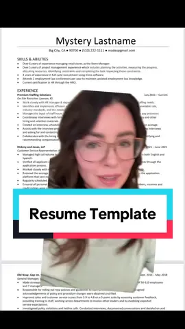 Putting a professional resume together can be a lot of work. And the templates you can find online often don’t edit very easily. My resume template is ready to go. I suggest copying and pasting it into a word document, not Google Docs. I don’t have a “professional summary” on this. Instead, I have a bulleted list mean to summarize your skills and qualifications in an easy to view format. Also, make this list applicable to the jobs you’re applying for. So, edit this list when you apply for jobs with varying requirements and preferred qualifications. Feel free to share this with someone you know. #humanresources #greenscreen #careertiktok #corporatetiktok #creatorsearchinsights 