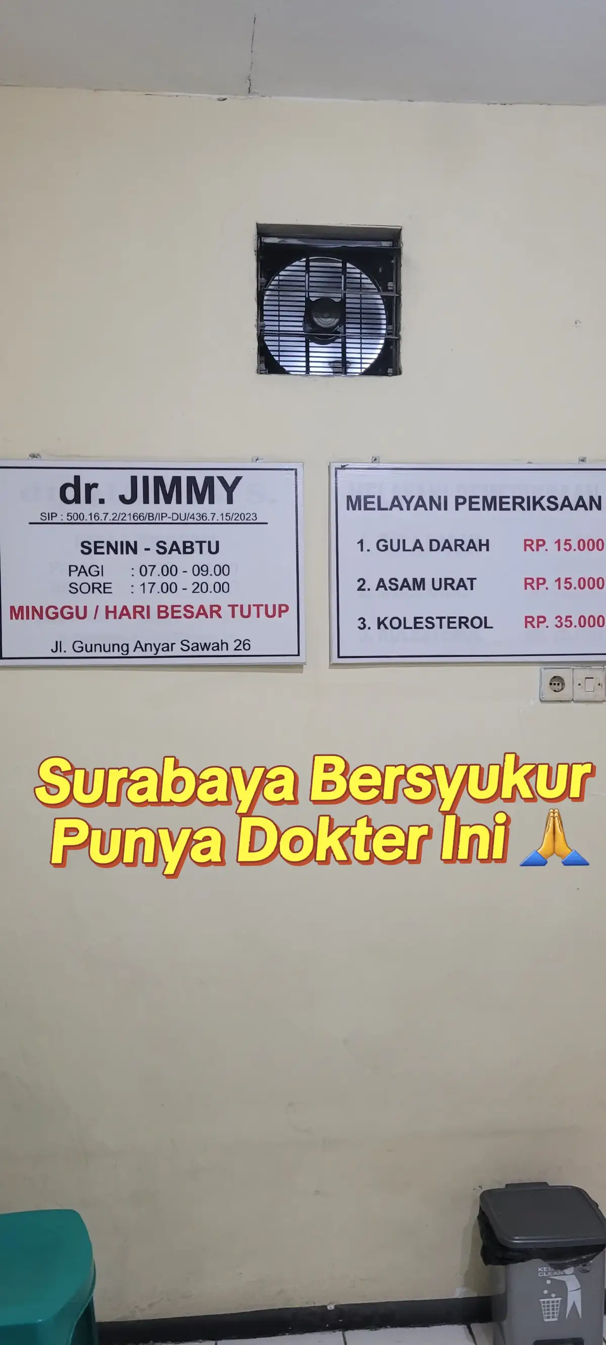 Kalo lagi sakit pengennya berobat ke dokter yang sat set + kalo bisa gak pake antri biar cepet pulang, minum obat, istirahat. Bersyukur banget nemu dokter Jimmy. Bener2 sesuai ekspektasi. Cepet, detail, obat manjur. Mana harganya murah lagi. Pelayanannya juga lengkap. Bisa cek kolesterol, gula darah, asam urat. Bisa KB suntik juga. Alamat lengkapnya di Jl. Gn. Anyar Jaya No.26, Gn. Anyar, Kec. Gn. Anyar, Surabaya #dokterumumsurabaya #dokterviral #fypdongggggggg #doktersurabaya 