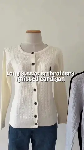 long sleeve embroidery knitted cardigan are available in my basket below just click to order. #budolfinds #embroidery #knittedcardigan #outfit #fyp 