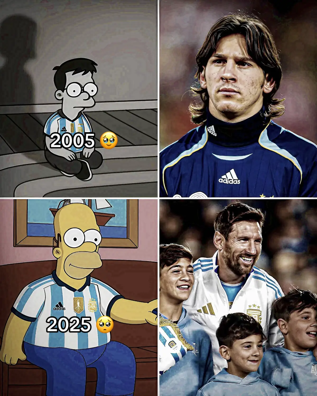 😢🇦🇷 The Circle of Greatness – Lionel Messi 🇦🇷😢 From a young boy with dreams in his eyes… to the greatest of all time, carrying a nation on his shoulders. 🌟⚽ 👦 2005 – A shy kid with long hair, just starting his journey with Argentina. 👑 2025 – A legend, a World Cup winner, standing proudly with his children, inspiring the next generation. ❤️✨ Cartoons, reality, and football history all tell the same story: Messi’s journey is beyond football — it’s life itself. 🏆🌍 We watched him grow, we watched him suffer, we watched him conquer. Now we watch him as both a father and a legend. 🙌💙 Never has this been more accurate: from a boy to a man, from a dreamer to an immortal. 👑🇦🇷 #messi #argentina #legend #football 