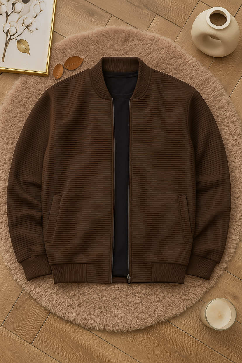 Jaket bomber pria polos tekstur garis-garis #jaket #jaketbomber #fyppppppppppppppppppppppp #outfitideas #casual 