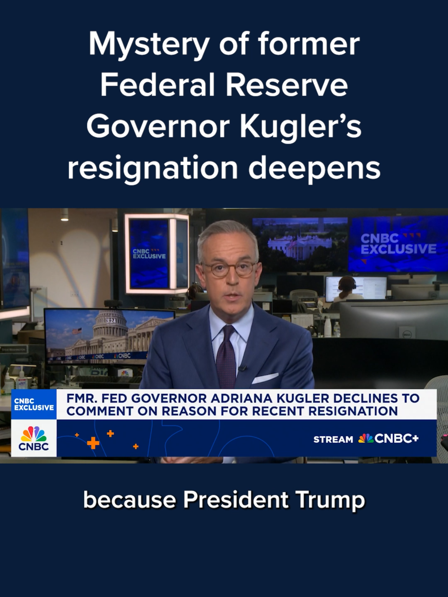 Former Federal Reserve Governor Adriana Kugler’s abrupt resignation from the board on Aug. 1 — and her unexplained absence at a key meeting two days earlier — left the financial community shocked and confused. The mystery surrounding Kugler’s resignation, and questions about whether she might have been pressured to step down, have gained a new urgency in the weeks since she resigned. CNBC's Eamon Javers reports. Read more at the #linkinbio or tap on your screen. #CNBC