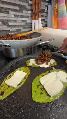 Guaraches Aztecas-cactus with cheese and meat #homemade #nopalitos #food #cooking #mexicanfood 