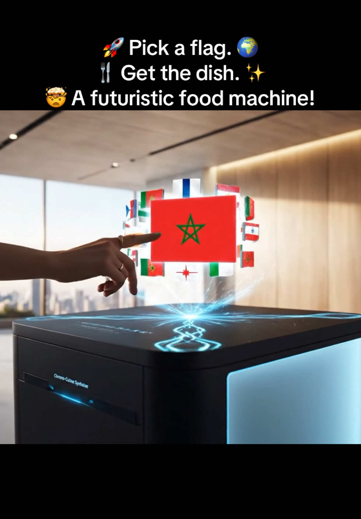 🚀 Pick a flag. 🌍 🍴 Get the dish. ✨ 🤯 A futuristic food machine! 👉 Which country’s food would you try first? 🇲🇦🇹🇳🇩🇿 #ForYouPage #Viral #Trending #ai #foodlover 
