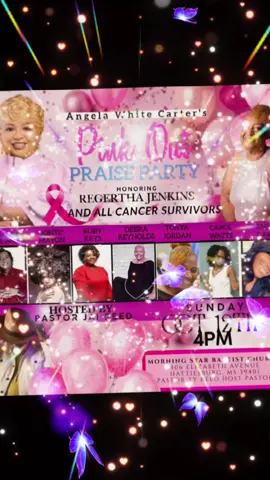 Get ready to join a powerful celebration! Mark your calendar for the PINK OUT PRAISE PARTY on Sunday, October 12, 2025, at 4pm. #OctoberIsCancerMonth #HonoringCancerSurvivors #pinkout 