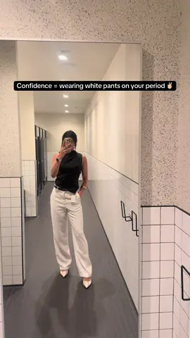 Confidence looks different for everyone… mine today = showing up in white trousers on my period 🤍✨  #workootd #corporatebaddie #workfit #officeoutfit #confidence 
